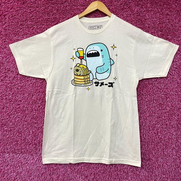 Samezu Tiger Shark Yummy Pancakes Kawaii Graphic Design T-Shirt Large - Picture 1 of 4